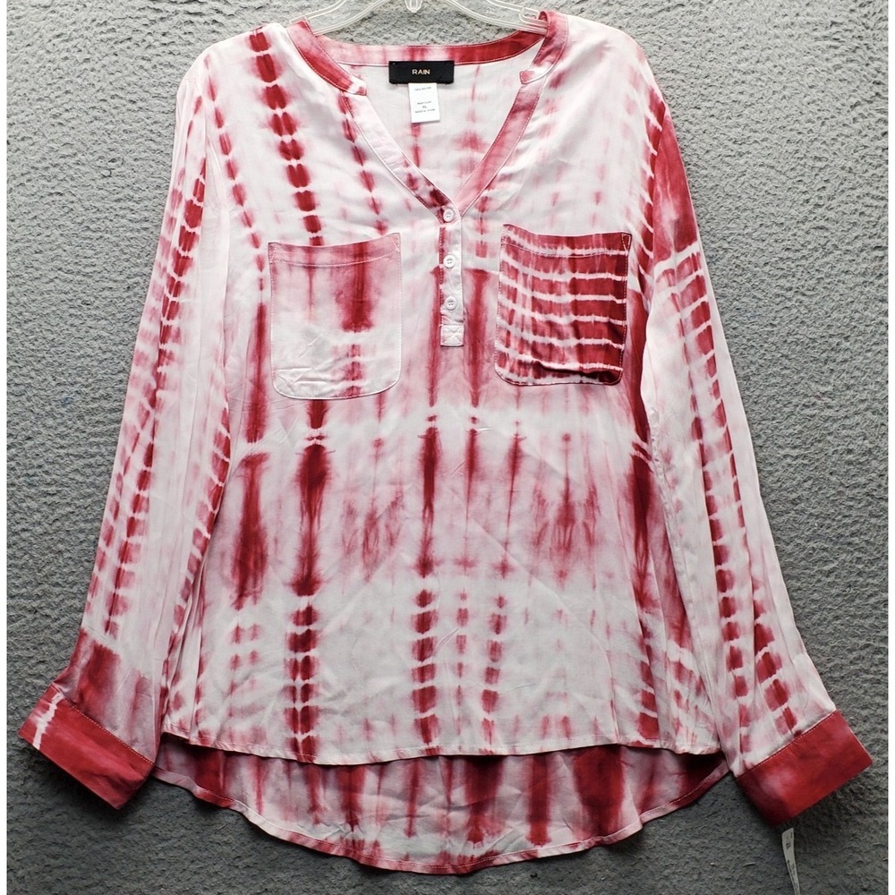 Rain Blouse Top Womens XL Multi Tie Dye Oversized Fit Mandarin Collar Popover